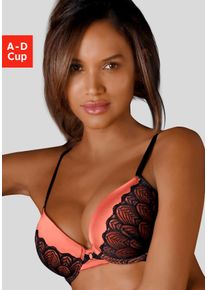 Push-up-BH Lascana "Belinda", Damen, Gr. 70, Cup D, schwarz (schwarz, kupfer), Satin, Obermaterial: 70% Polyamid, 17% Polyester, 13% Elasthan, BHs Push-up-BH, Cups aus sch&ouml;ner Satinware mit Spitze &uuml;berzogen, sexy Dessous