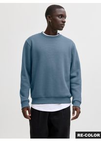 Jack & Jones Sweatshirt JACK & JONES "JJEBRADLEY mit Rippb&uuml;ndchen f&uuml;r Alltag und Freizeit", Herren, Gr. S, blau mirage, angeraute Sweatware, Obermaterial: 65% Polyester, 35% Baumwolle, unifarben, relaxed fit normal, Rundhals, Rippb&uuml;ndchen, Sweatshirts Sweatshirt, Materialmix, relaxed fit