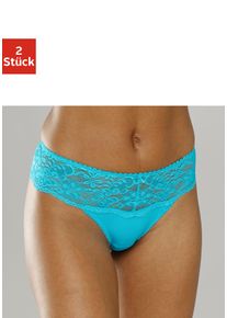 String Nuance, Damen, Gr. 32/34, 2 Stk., blau (2xt&uuml;rkis), Spitze, Obermaterial: 85% Polyamid, 15% Elasthan, k&ouml;rpernah, Unterhosen String, Dessous mit breitem Spitzenband, Topseller