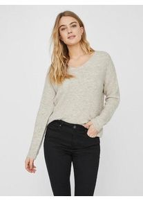 V&eacute;ro Moda V-Ausschnitt-Pullover VERO MODA "VMCREWLEFILE LS V-NECK BLOUSE NOOS", Damen, Gr. XL, braun (birch melange), Strick, Obermaterial: 70% Polyacryl, 27% Nylon, 3% Elasthan, meliert, regular fit h&uuml;ftlang, V-Ausschnitt, Rippstrickb&uuml;ndchen, Pullover V-Ausschnitt-Pullover