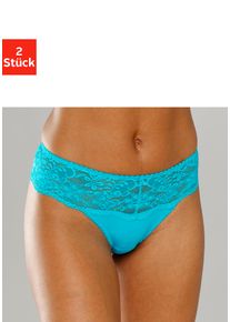 String Nuance, Damen, Gr. 40/42, 2 Stk., blau (2xt&uuml;rkis), Spitze, Obermaterial: 85% Polyamid, 15% Elasthan, k&ouml;rpernah, Unterhosen String, Dessous mit breitem Spitzenband, Topseller