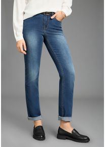 Gerade Jeans Arizona, Damen, Gr. 46, N-Gr, dunkelblau used, Denim/Jeans, Obermaterial: 79% Baumwolle, 19% Polyester, 2% Elasthan, unifarben, normal, Jeans Gerade Jeans, gerade geschnitten, normale Passform, hohe Leibh&ouml;he