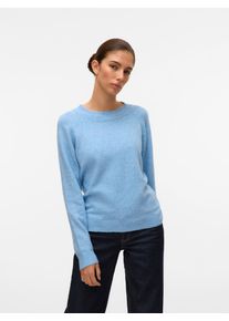V&eacute;ro Moda Rundhalspullover VERO MODA "VMDOFFY LS O-NECK BLOUSE GA NOOS", Damen, Gr. L, blau (blau jasper melange), Strick, Obermaterial: 94% Polyester, 3% Elasthan, 3% Nylon, meliert, regular fit normal, Rundhals, Rippb&uuml;ndchen, Pullover Rundhalspullover, Materialmix, regular fit