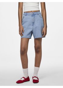 Jeansshorts Pieces "PCABBI MW SHORTS NOOS", Damen, Gr. XS, N-Gr, blau (light blau denim), Denim/Jeans, Obermaterial: 87% Baumwolle, 8% Viskose, 5% Polyester, unifarben, Jeans Jeansshorts