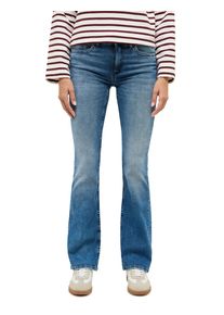 Bootcut-Jeans Mustang "Damen Style Shelby Slim Boot", Damen, Gr. 33, L&auml;nge 34, 702 mittelblau, Denim/Jeans, 92% Baumwolle, 6% Elastomultiester, 2% Elasthan, unifarben, bootcut fit, Jeans Bootcut-Jeans