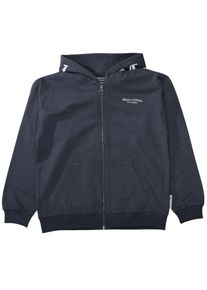 Marc O'Polo Junior Kapuzensweatjacke MARC O'POLO JUNIOR, Jungen, Gr. 152, waikawa blau, angeraute Sweatware, Obermaterial: 100% Baumwolle, regular fit normal, Rippb&uuml;ndchen, Sweatjacken Kapuzensweatjacke, mit weicher Innenseite, gro&szlig;er Print auf der Kapuze