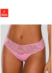 String Nuance, Damen, Gr. 40/42, 2 Stk., pink (2x pink), Spitze, Obermaterial: 85% Polyamid, 15% Elasthan, k&ouml;rpernah, Unterhosen String, Dessous mit breitem Spitzenband, Topseller