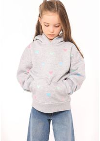 Hoodie Zwillingsherz "Hearts" Kids", M&auml;dchen, Gr. 110/116, grau (hellgrau), Sweatware, Obermaterial: 50% Baumwolle, 50% Polyester, regular fit h&uuml;ftbedeckend, ohne Ausschnitt, angesetztes B&uuml;ndchen, Sweatshirts Hoodie, mit gestickten Herzen allover f&uuml;r M&auml;dchen