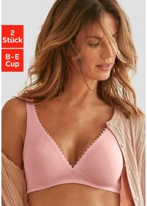 Bralette-BH Petite Fleur, Damen, Gr. 90, Cup D, rosa (ros&eacute;, wei&szlig;), Jersey, Obermaterial: 89% Baumwolle, 9% Elasthan, 2% Polyamid, Basic, BHs Bralette-BH, ohne B&uuml;gel in High-Apex-Schnittform mit Zierborte, Basic Dessous