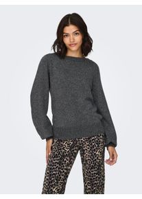 Jacqueline de Yong Strickpullover JDY "JDYRUE GLITTER L/S BOAT PULLOVE KNT NOOS", Damen, Gr. M, grau (dunkelgrau melange detail:with lurex), Strick, Obermaterial: 42% Polyester, 37% Polyamid, 19% metallisierte Fasern, 2% Elasthan, Glitzermuster, meliert, h&uuml;ftlang, U-Boot-Ausschnitt, Pullover Strickpullover, Materialmix