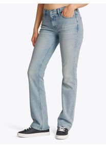 Bootcut-Jeans Tommy Jeans "Maddie Mid Rise Bootcut", Damen, Gr. 33, L&auml;nge 30, blau (denim ultra light), Denim/Jeans, Obermaterial: 99% Baumwolle, 1% Elasthan, unifarben, slim fit lang, Jeans Bootcut-Jeans, in hellblauer Waschung