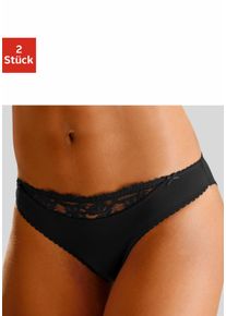Slip Nuance, Damen, Gr. 32/34, 2 Stk., schwarz (2xschwarz), Microfaser, Obermaterial: 85% Polyamid, 15% Elasthan, k&ouml;rpernah, Unterhosen Slip, mit Spitzeneinsatz vorne, Topseller