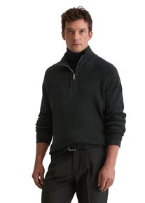 Marc O'Polo Troyer MARC O'POLO, Herren, Gr. M, dunkelgrau melange, Strick, Obermaterial: 71% Baumwolle, 19% Schurwolle, 10% Polyamid, regular fit, Rippb&uuml;ndchen, Pullover Troyer, l&auml;ssiger Bi-Color-Effekt