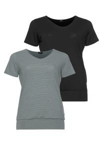 H.I.S. T-Shirt H.I.S, Damen, Gr. 40/42, gr&uuml;n (schwarz, petrol, geringelt), Single Jersey, Obermaterial: 87% Polyester, 13% Elasthan, figurumspielend h&uuml;ftbedeckend, Shirts T-Shirt, Kurzarm, figurumspielende Passform, aus elastischem Single-Jersey, Topseller