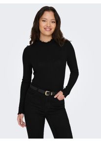 Jacqueline de Yong Langarmbluse JDY "JDYFRANSISKA L/S HIGHNECK TOP JRS NOOS", Damen, Gr. M, schwarz, Single Jersey, Obermaterial: 75% Viskose, 20% Baumwolle, 5% Elasthan, unifarben, figurbetont h&uuml;ftlang, Rundhals, gewellter Abschluss, Blusen Langarmbluse, Viskosemischung, slim fit