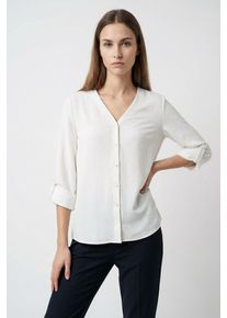 Shirtbluse Only "ONLJANA METTE V-NECK LS SHIRT NOOS WVN", Damen, Gr. M, cloud dancer, Web, Obermaterial: 100% Polyester, unifarben, regular fit normal, V-Ausschnitt, mit Aufschlag, Blusen Shirtbluse