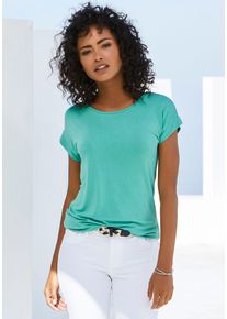 Kurzarmshirt Vivance "mit Gummizug im Bund", Damen, Gr. 44/46, gr&uuml;n (mint), Obermaterial: 95% Viskose, 5% Elasthan, unifarben, Basic, bequem normal, Rundhals, angeschnitten, Shirts Kurzarmshirt, aus weichem Viskose-Stretch, Topseller