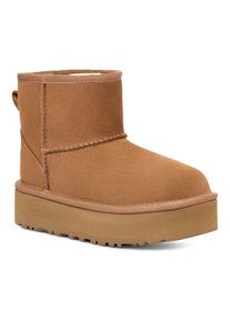 UGG Australia Plateaustiefel UGG "KIDS' CLASSIC MINI PLATFORM", Damen, Gr. 3 (35), braun (chestnut), Veloursleder, Schuhe Plateaustiefel, Winterboots, Plateau Boots, Schlupfstiefel mit Warmfutter