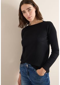 Langarmshirt Cecil, Damen, Gr. XS (36), schwarz, Jersey, Obermaterial: 95% Baumwolle, 5% Elasthan, unifarben, k&ouml;rpernah h&uuml;ftbedeckend, U-Boot-Ausschnitt, Shirts Langarmshirt, mit Ripp-Struktur