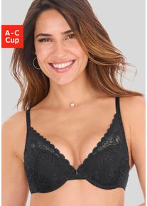 Push-up-BH s.Oliver "Danielle", Damen, Gr. 80, Cup A, schwarz, Spitze, Obermaterial: 60% Polyamid, 35% Polyester, 5% Elasthan, BHs Push-up-BH, aus dezent transparenter Spitze in blumiger Optik, Dessous