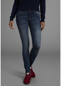 Skinny-fit-Jeans Arizona "mit Keileins&auml;tzen", Damen, Gr. 46, N-Gr, blau (dunkelblau us), Denim/Jeans, Obermaterial: 76% Baumwolle, 16% Polyester, 7% Viskose, 1% Elasthan, Basic, skinny fit lang, Jeans Skinny-fit-Jeans, extra-enger Beinschnitt, niedrige Leibh&ouml;he, Topseller