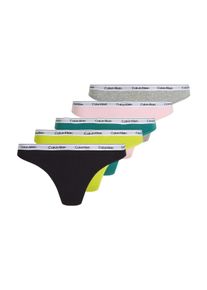 String "5 PACK THONG (LOW-RISE)", Damen, Gr. XL (42), 5 Stk., blk, gryhtr, bf pk, lvly tl, kwl lm, Jersey, Obermaterial: 90% Baumwolle, 10% Elasthan, Calvin Klein Underwear, k&ouml;rpernah, Unterhosen String, mit Logobund