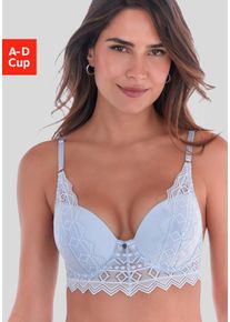 Push-up-BH s.Oliver "Romane", Damen, Gr. 70, Cup D, eisblau, Spitze, Obermaterial: 54% Polyamid, 37% Polyester, 9% Elasthan, BHs Push-up-BH, mit B&uuml;gel und graphischer Spitze in transparenter Optik, Dessous