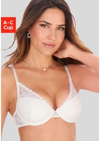 Push-up-BH s.Oliver "Danielle", Damen, Gr. 85, Cup A, beige (creme), Spitze, Obermaterial: 60% Polyamid, 35% Polyester, 5% Elasthan, BHs Push-up-BH, aus dezent transparenter Spitze in blumiger Optik, Dessous, Topseller