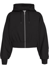 Sweatjacke Calvin Klein Jeans "LS MONOGRAM TERRY CROP RELAXED F", Damen, Gr. XL (44), schwarz, Sweatware, Obermaterial: 100% Baumwolle, unifarben, relaxed fit kurz, Rundhals, eingesetzt Rippb&uuml;ndchen, Sweatjacken Sweatjacke, Regular fit mit Kapuze mit Kordelzug