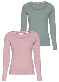 Langarmshirt Kangaroos, Damen, Gr. 48/50, rosa (rosa, gr&uuml;n), Jersey, Obermaterial: 100% Baumwolle, bedruckt, kontrastfarbene Details, unifarben, Basic h&uuml;ftbedeckend, Rundhals, Shirts Langarmshirt, Langarm, unifarben oder meliert, Rundhalsausschnitt, Topseller