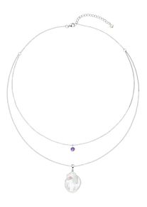 Kette mit Anh&auml;nger Firetti "Schmuck Geschenk, Halskette Perle mehrreihig", wei&szlig; (silberfarben, lila, wei&szlig;), Halsketten, Damen, Perlen Silber 925 (Sterlingsilber), L: 50, Perlen, Silber 925 (Sterlingsilber), Kette mit Anh&auml;nger, Made in Germany - mit Edelstein - mit S&uuml;&szlig;wasserzuchtperle