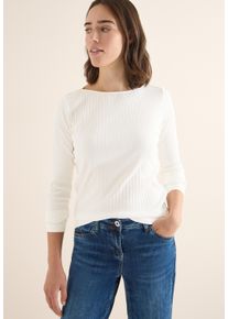 Langarmshirt Cecil, Damen, Gr. L (42), vanillewei&szlig;, Jersey, Obermaterial: 95% Baumwolle, 5% Elasthan, unifarben, k&ouml;rpernah h&uuml;ftbedeckend, U-Boot-Ausschnitt, Shirts Langarmshirt, mit Ripp-Struktur