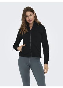 Sweatjacke Only Play "ONPMELINA LS HN ZIP SWT NOOS", Damen, Gr. XL, schwarz, Sweatware, Obermaterial: 50% Baumwolle, 50% Polyester, unifarben, normal, hoch geschlossener Ausschnitt, Sweatjacken Sweatjacke, Topseller