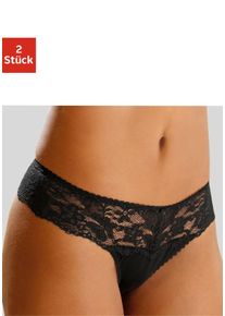 String Nuance, Damen, Gr. 32/34, 2 Stk., schwarz (2xschwarz), Spitze, Obermaterial: 85% Polyamid, 15% Elasthan, k&ouml;rpernah, Unterhosen String, Dessous mit breitem Spitzenband, Topseller