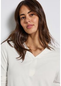 Langarmshirt Street One, Damen, Gr. 42, sanftes wei&szlig;, Jersey, Obermaterial: 95% Viskose, 5% Elasthan, unifarben, regular fit normal, V-Ausschnitt, gerader Abschluss, Shirts Langarmshirt, mit V-Ausschnitt