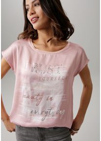 Shirtbluse Laura Scott, Damen, Gr. 38, rosa (rosa, wei&szlig;), Web, Obermaterial: 100% Polyester. R&uuml;ckenteil: 95% Viskose, 5% Elasthan, bedruckt, gemustert, figurumspielend h&uuml;ftlang, Rundhals, Blusen Shirtbluse, aus Satin mit dezentem Aufdruck, Topseller