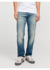 Jack & Jones Tapered-fit-Jeans JACK & JONES "JJIMIKE JJCADE GE 632 NOOS", Herren, Gr. 29, L&auml;nge 30, blau (blau denim), Denim/Jeans, Obermaterial: 98% Baumwolle, 2% Elasthan, Abriebeffekte, bequem kn&ouml;chellang, Jeans Tapered-fit-Jeans