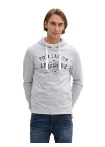 Hoodie Tom Tailor, Herren, Gr. L, bright grau melange, Obermaterial: 95% Baumwolle, 5% Viskose, bedruckt, meliert, regular fit taillenbedeckt, ohne Ausschnitt, Rippb&uuml;ndchen, Sweatshirts Hoodie, mit Logo Print