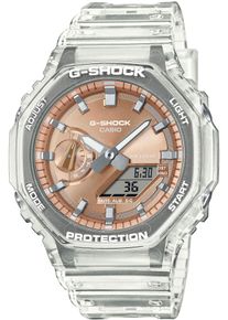 Chronograph Casio G-SHOCK, transparent (transparent, ros&eacute;goldfarben), Armbanduhren, Damen, Chronograph, Quarzuhr,Armbanduhr,Herrenuhr, digital,bis 20bar wasserd. Resinarmband