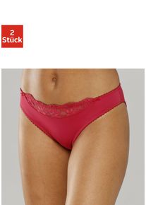 Slip Nuance, Damen, Gr. 32/34, 2 Stk., rot (2xrot), Microfaser, Obermaterial: 85% Polyamid, 15% Elasthan, k&ouml;rpernah, Unterhosen Slip, mit Spitzeneinsatz vorne, Topseller