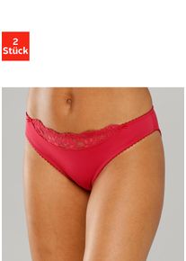Slip Nuance, Damen, Gr. 44/46, 2 Stk., rot (2xrot), Microfaser, Obermaterial: 85% Polyamid, 15% Elasthan, k&ouml;rpernah, Unterhosen Slip, mit Spitzeneinsatz vorne, Topseller