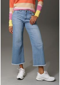 7/8-Jeans Aniston CASUAL, Damen, Gr. 46, N-Gr, blau, Denim/Jeans, Obermaterial: 98% Baumwolle, 2% Elasthan, Abriebeffekte, unifarben, figurbetont 7/8-L&auml;nge, Jeans 7/8-Jeans, mit leicht ausgefranstem Beinabschluss, Topseller
