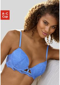 Push-up-BH Lascana "Marla", Damen, Gr. 85, Cup A, blau, Spitze, Obermaterial: 51% Polyamid, 44% Polyester, 5% Elasthan, BHs Push-up-BH, mit integrierten Kissen und modischer Spitze, Dessous