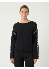 Strickpullover Y.A.S "YASSTITCHA LS KNIT PULLOVER S. NOOS", Damen, Gr. M, schwarz, Strick, Obermaterial: 50% Viskose, 28% Nylon, 22% Polyester, unifarben mit Farbeinsatz, oversize normal, Rundhals, Pullover Strickpullover, farblich abgesetzte N&auml;hte