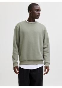 Jack & Jones Sweatshirt JACK & JONES "JJEBRADLEY mit Rippb&uuml;ndchen f&uuml;r Alltag und Freizeit", Herren, Gr. XS, vetiver, angeraute Sweatware, Obermaterial: 65% Polyester, 35% Baumwolle, unifarben, relaxed fit normal, Rundhals, Rippb&uuml;ndchen, Sweatshirts Sweatshirt, Materialmix, relaxed fit