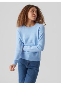 V&eacute;ro Moda Rundhalspullover VERO MODA "VMDOFFY LS O-NECK BLOUSE GA NOOS", Damen, Gr. XL, blau (little boy blau melange), Strick, Obermaterial: 94% Polyester, 3% Elasthan, 3% Nylon, meliert, regular fit normal, Rundhals, Rippb&uuml;ndchen, Pullover Rundhalspullover, Materialmix, regular fit