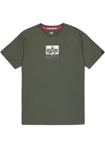 Rundhalsshirt Alpha Industries "Satin Logo T", Herren, Gr. M, gr&uuml;n (schwarz olive), Single Jersey, Obermaterial: 100% Baumwolle, bedruckt, regular fit normal, Rundhals, Shirts Rundhalsshirt