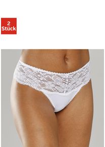 String Nuance, Damen, Gr. 32/34, 2 Stk., wei&szlig; (2xwei&szlig;), Spitze, Obermaterial: 85% Polyamid, 15% Elasthan, k&ouml;rpernah, Unterhosen String, Dessous mit breitem Spitzenband, Topseller