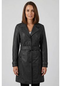 Trenchcoat Mauritius "MWLeoniz", Damen, Gr. 4XL (48), schwarz, Obermaterial: 100% Schafsleder. Futter: 100% Polyester. &Auml;rmelfutter: 100% Polyester, unifarben, regular fit Po-bedeckend, M&auml;ntel Trenchcoat, aus Echtleder, mit Tailleng&uuml;rtel