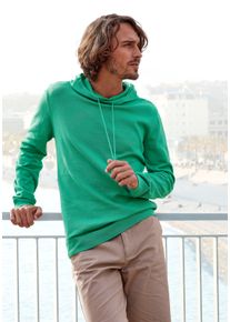 H.I.S. Hoodie H.I.S "Strickpullover mit Kapuze", Herren, Gr. L (52/54), gr&uuml;n, Feinstrick, Obermaterial: 60% Baumwolle, 40% Polyester, unifarben, regular fit normal, Rundhals, Strickb&uuml;ndchen, Sweatshirts Hoodie, Feinstrick aus pflegeleichter Baumwollmischung